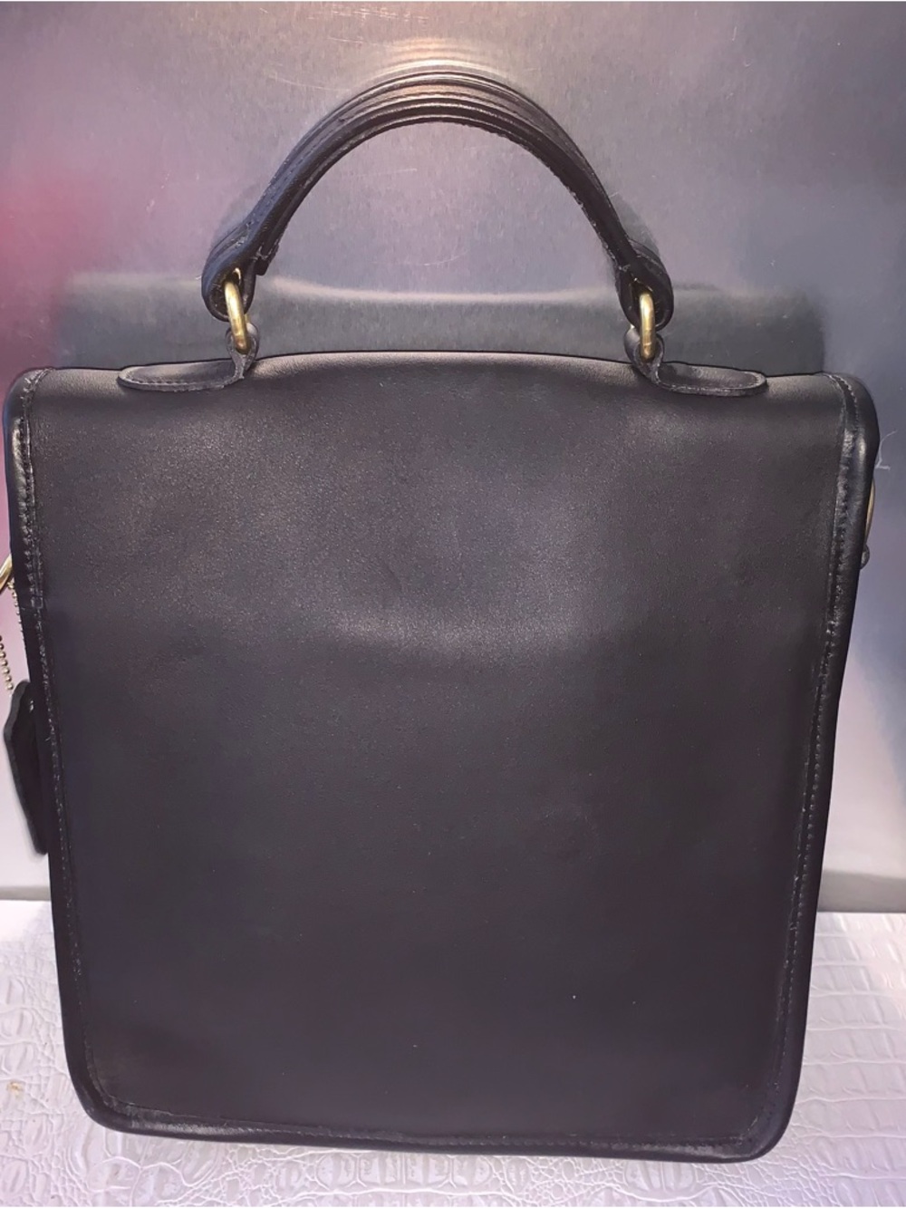 Coach Black Leather Top-Handle Crossbody Bag with Gold Hardware - Picture 7 of 9